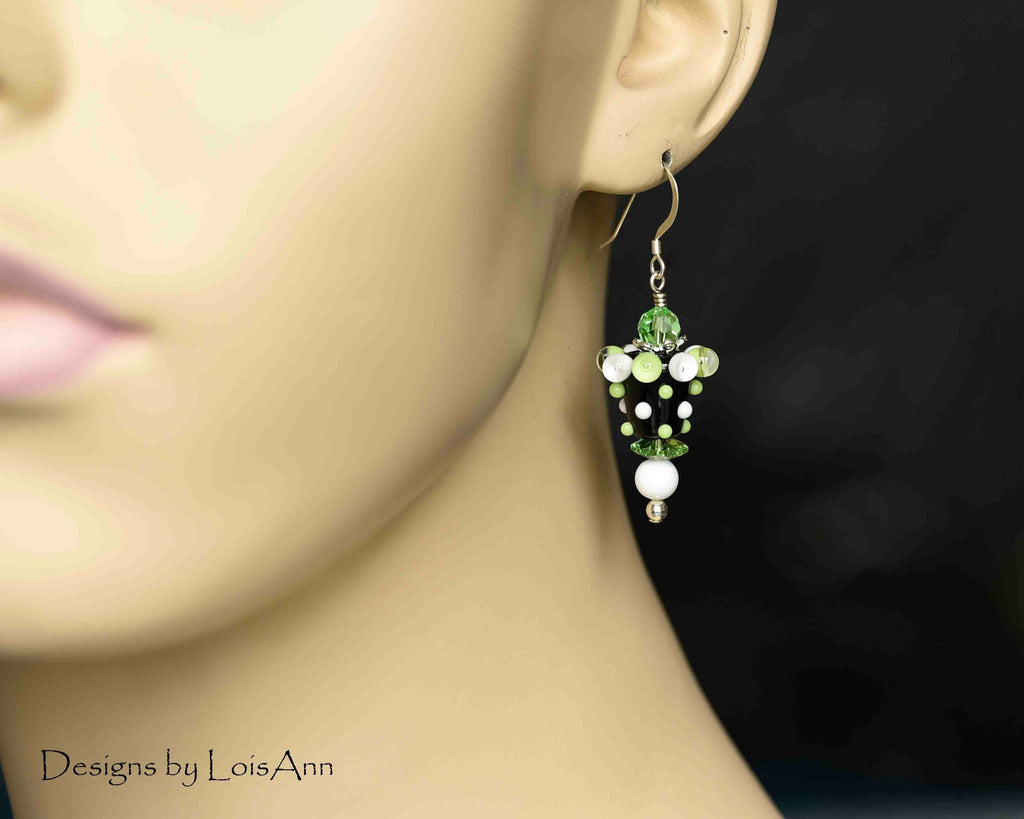 Green Lampwork Earrings: Sterling Silver Artisan Beaded Jewelry