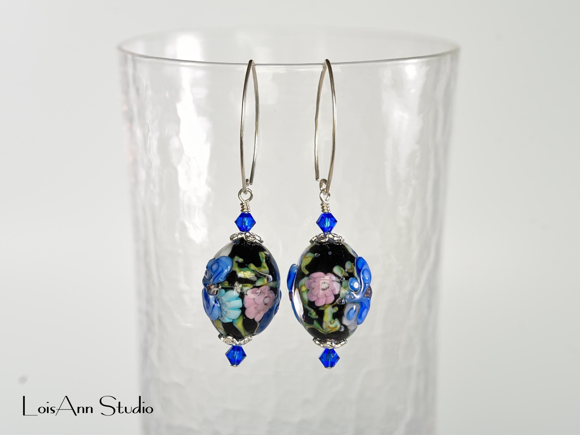 Glass Butterfly Earrings, Lampwork, Artisan, Venetian Murano Glass, Sterling Silver, Gift for Her