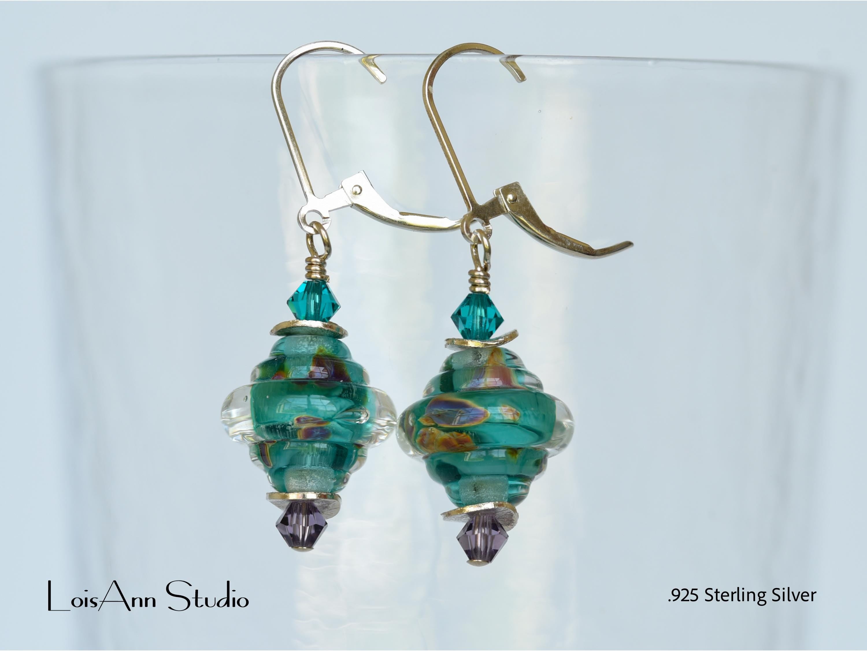 Teal Lampwork Glass Earrings: Sterling Silver, Handmade Artisan Jewelry