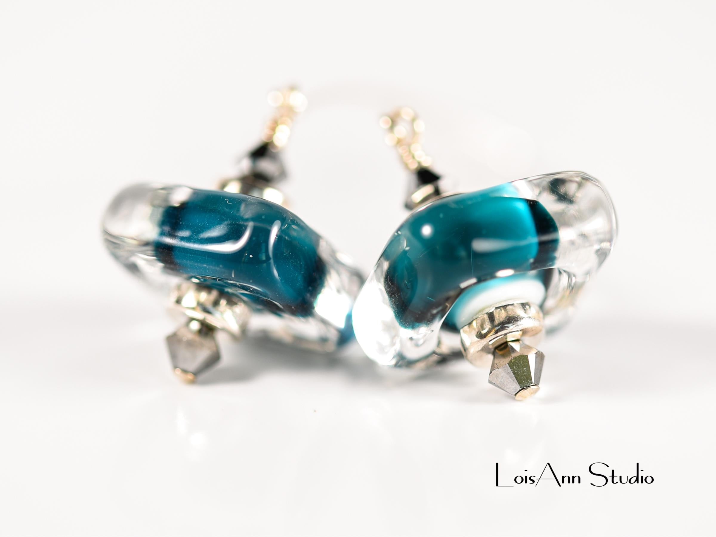 Lampwork Glass Earrings: Teal Artisan Beads, Handmade, Sterling Silver