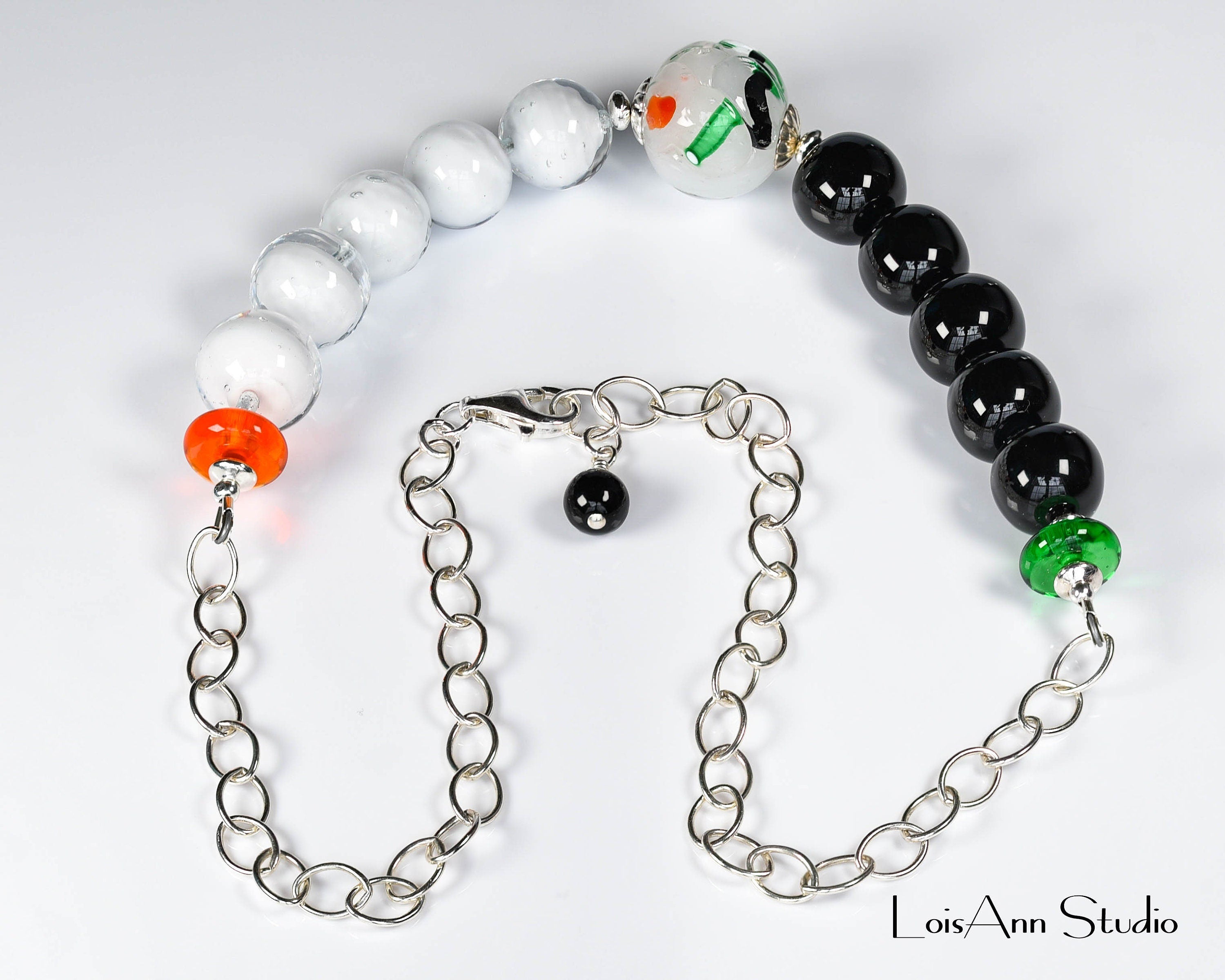 Statement Necklace, Black and White Necklace, Color Block Style, 18 inches, Lampwork Jewelry