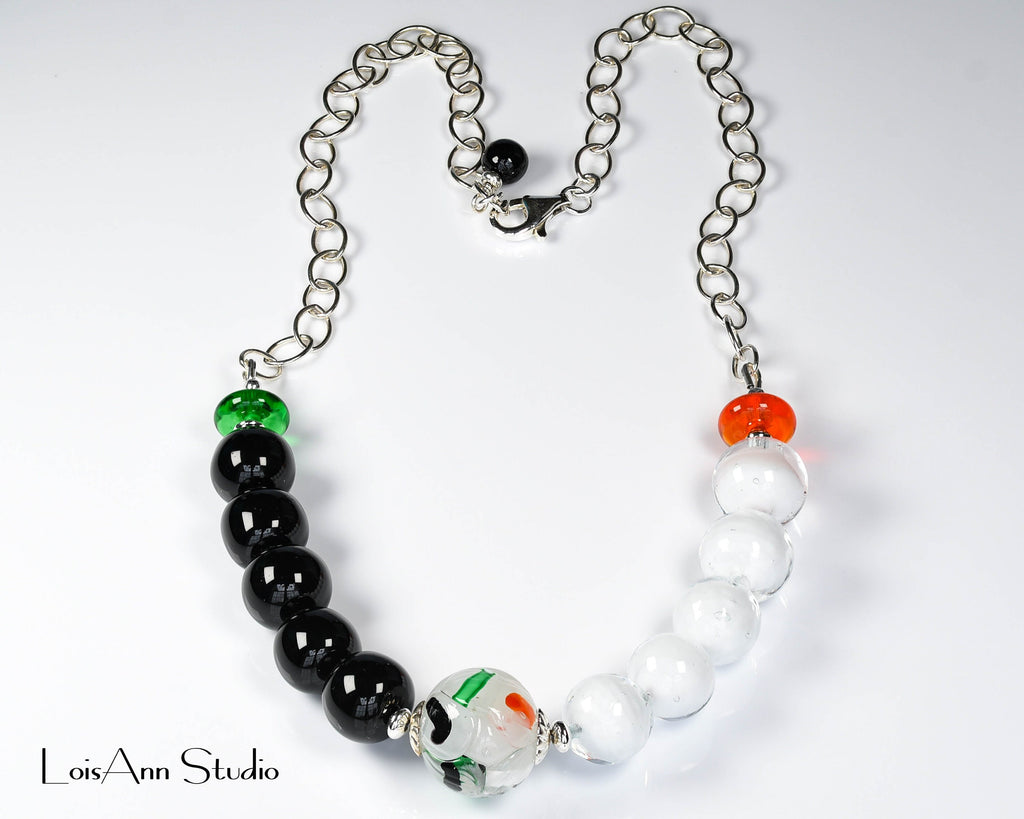 Statement Necklace, Black and White Necklace, Color Block Style, 18 inches, Lampwork Jewelry