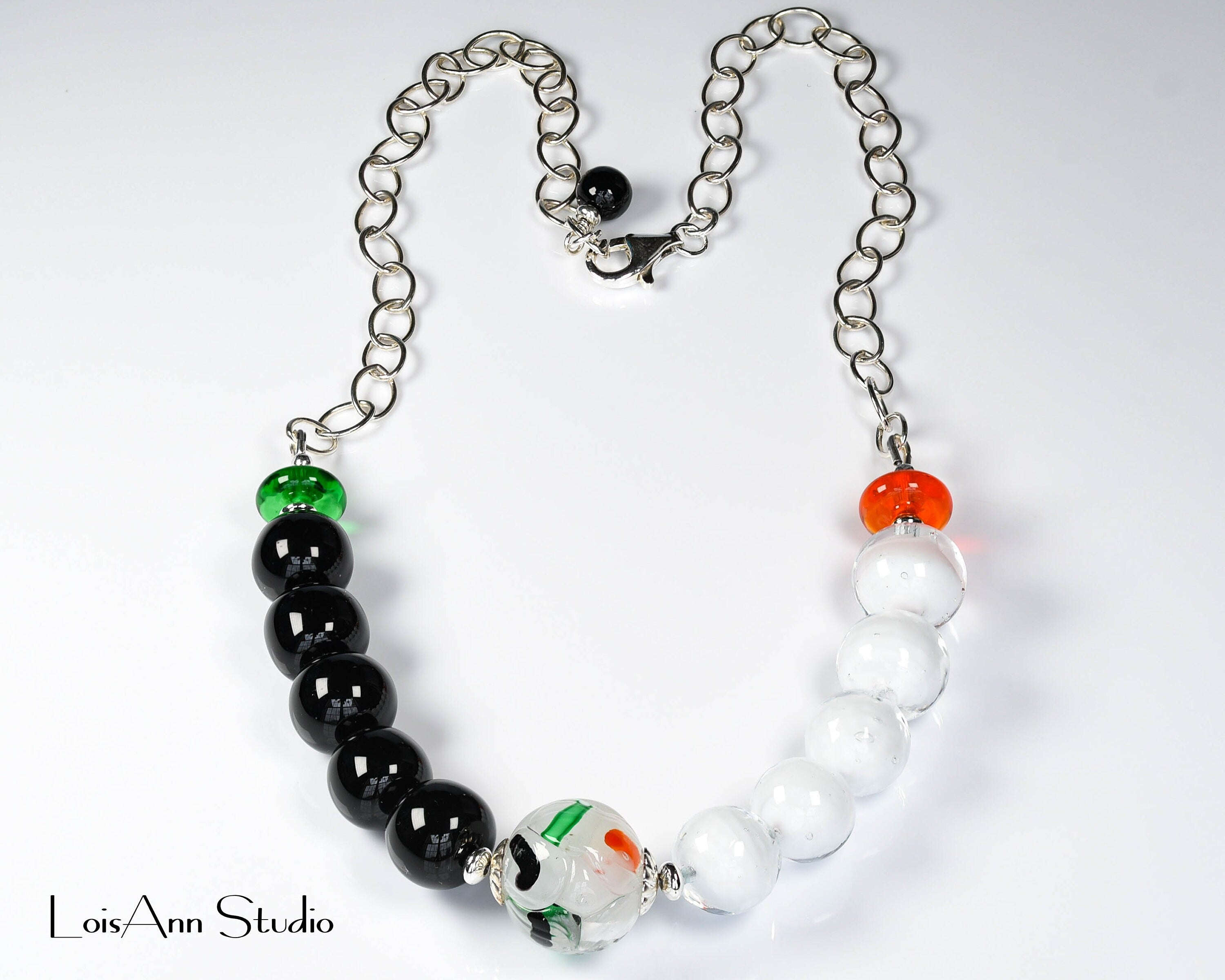 Statement Necklace, Black and White Necklace, Color Block Style, 18 inches, Lampwork Jewelry