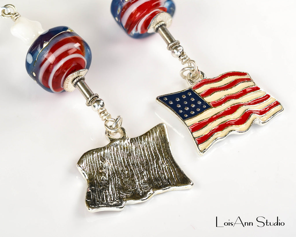 Patriotic Earrings, Sterling Silver, Red White and Blue, USA