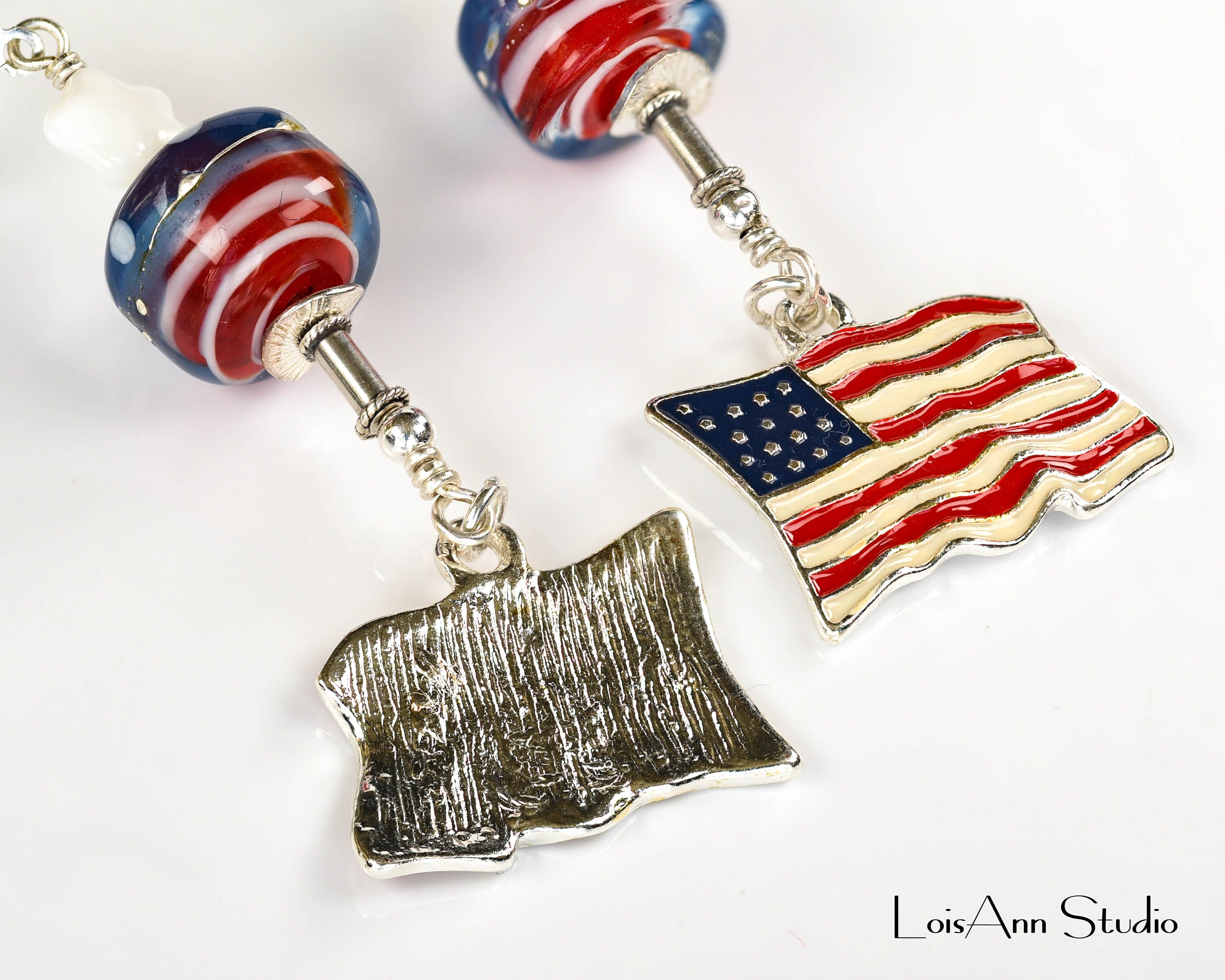 Patriotic Earrings, Sterling Silver, Red White and Blue, USA