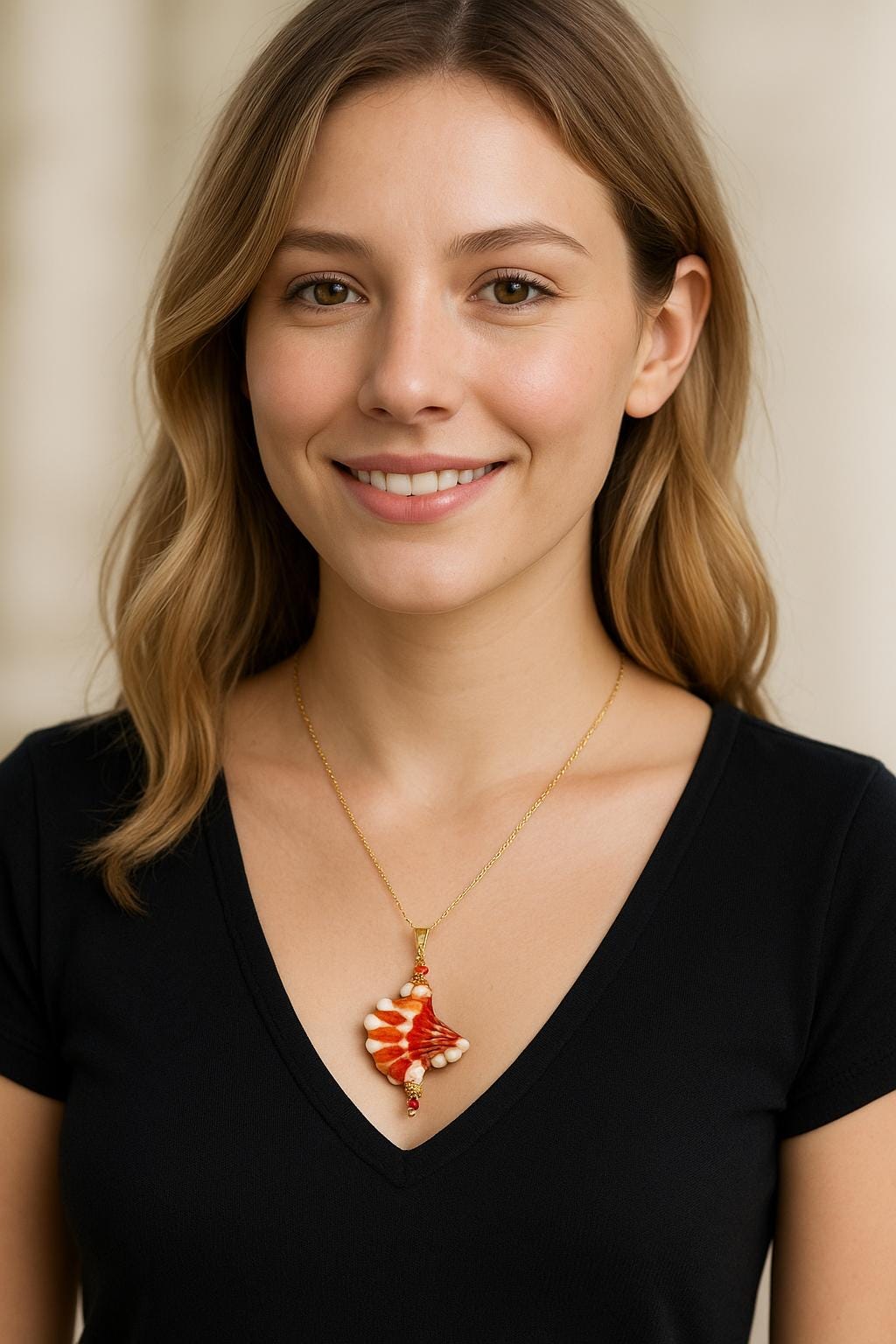 Murano Glass Lampwork Pendant Necklace: 24kt Gold Foil, 14kt Gold Filled