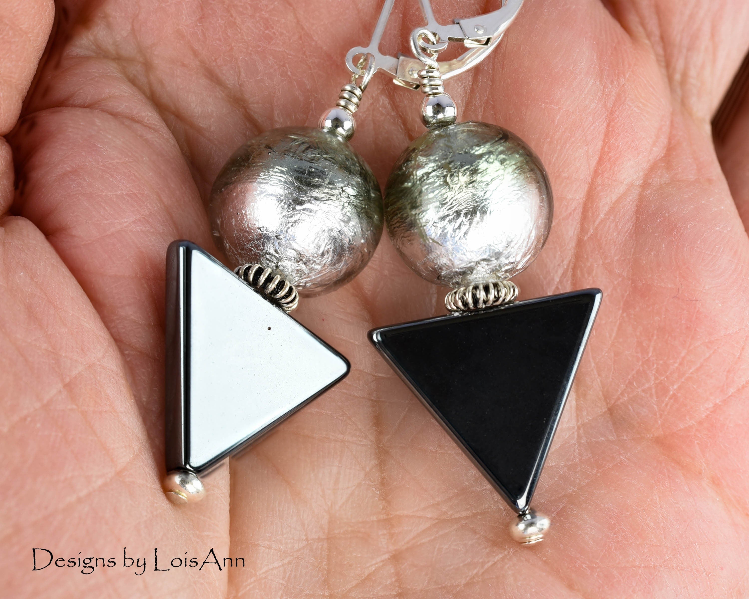 Murano Glass & Hematite Sterling Silver Earrings