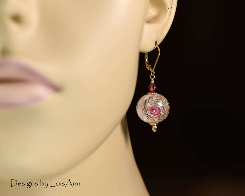Murano Glass Flower Earrings: 14kt Gold Filled, Venetian Lampwork
