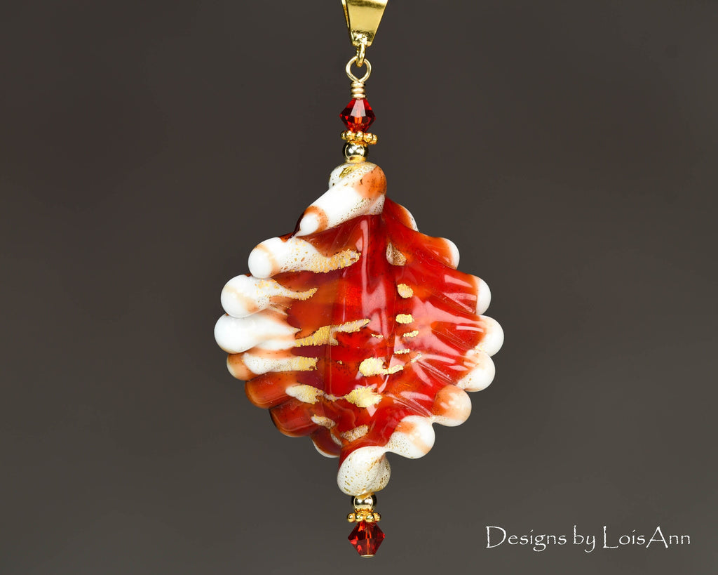 Murano Glass Lampwork Pendant Necklace: 24kt Gold Foil, 14kt Gold Filled