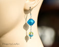 Lampwork Murano Glass Earrings: Sterling Silver, Aqua Blue & Gold
