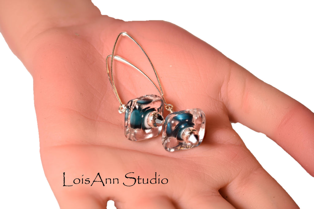 Lampwork Glass Earrings: Teal Artisan Beads, Handmade, Sterling Silver