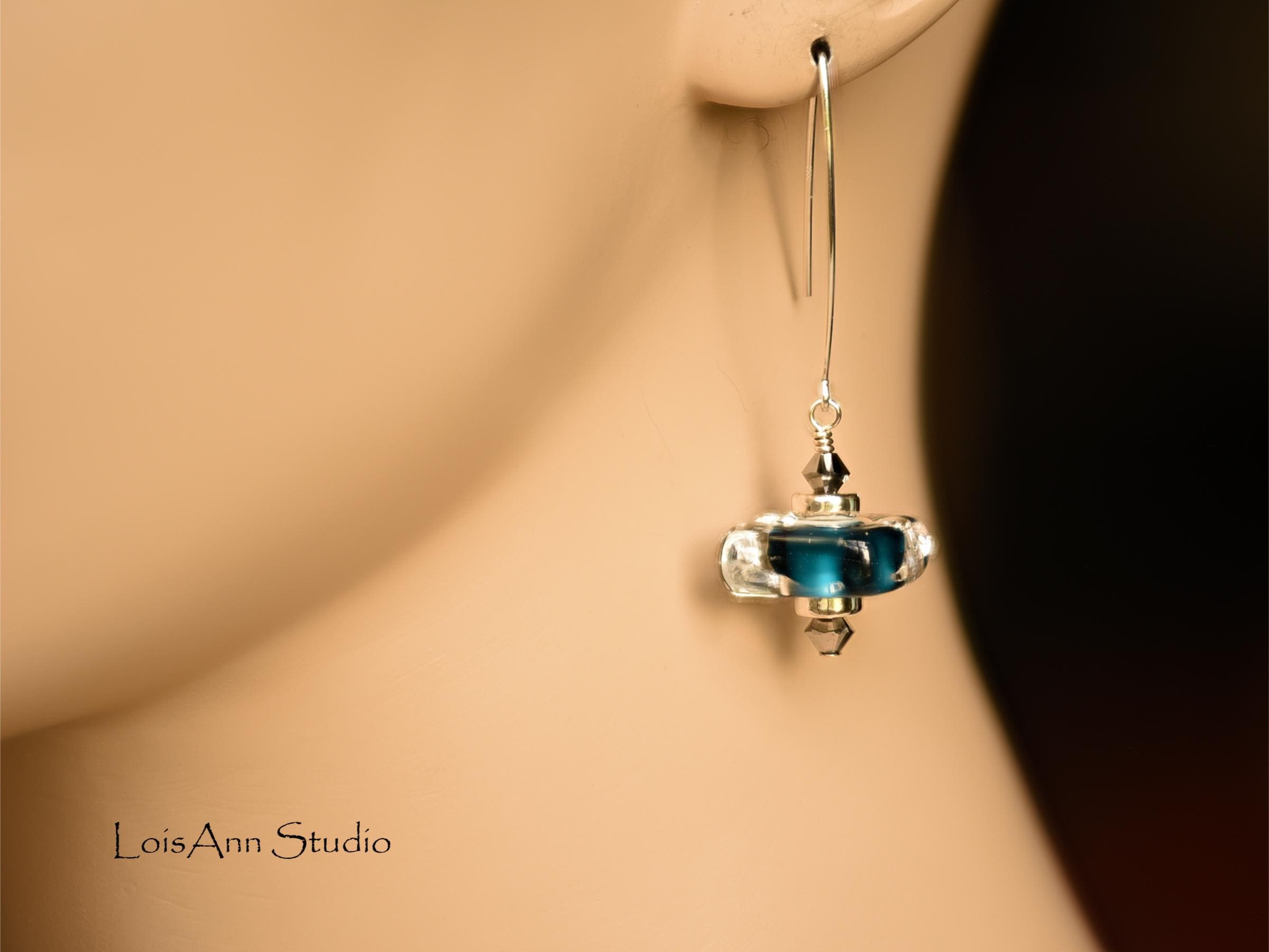 Lampwork Glass Earrings: Teal Artisan Beads, Handmade, Sterling Silver