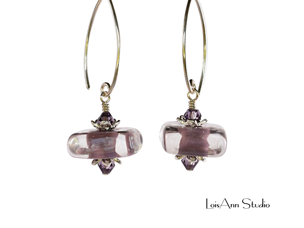 Lampwork Glass Earrings: Handmade, Lavender Artisan Beads, Sterling Silver