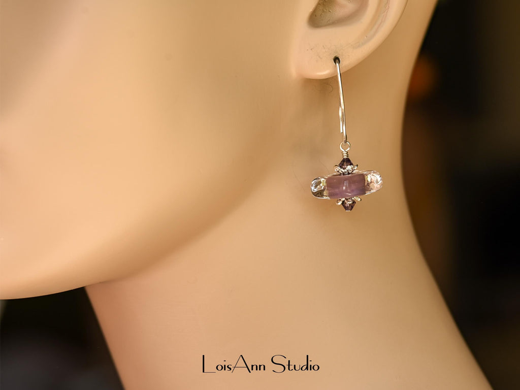 Lampwork Glass Earrings: Handmade, Lavender Artisan Beads, Sterling Silver