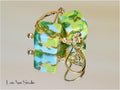 Murano Glass Earrings: Green Aqua Gold Foil, 14kt Gold Filled