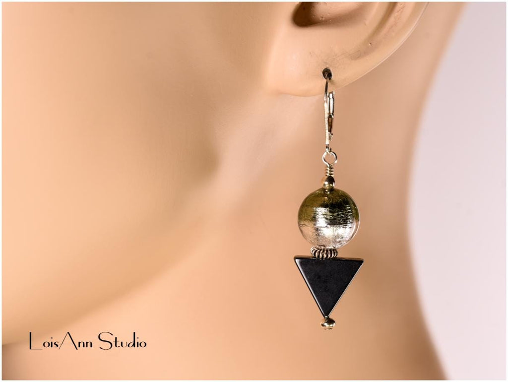 Murano Glass & Hematite Sterling Silver Earrings