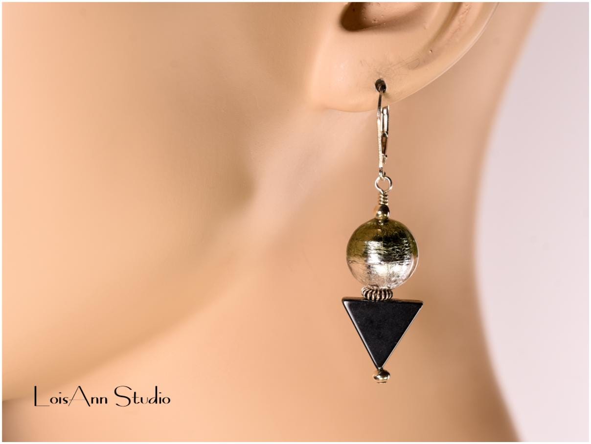 Murano Glass & Hematite Sterling Silver Earrings